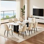 Upholstered Dining Chairs Set of 8 Modern Kitchen Chairs Chenille Fabric Dining Room Chairs High-Back Padded Dining Chairs with Metal Legs for Kitchen Dining Room Restaurant Cafe Hotel, Beige