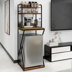PUNCIA 4-Tier Mini Fridge Stand with Outlet, Coffee Bar Organizer, Retro | Coffee Station with Fridge Space, Tall Refrigerator Cabinet & Microwave Shelf Bakers Rack for Kitchen Dorm Pantry Apartment