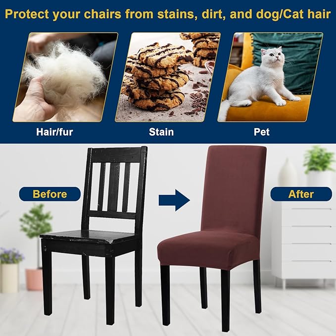 Dining Room Chair Covers - Stretch Kitchen/Dining Room Set of 4, Removable Washable Slipcovers for Home, Hotel, Banquet