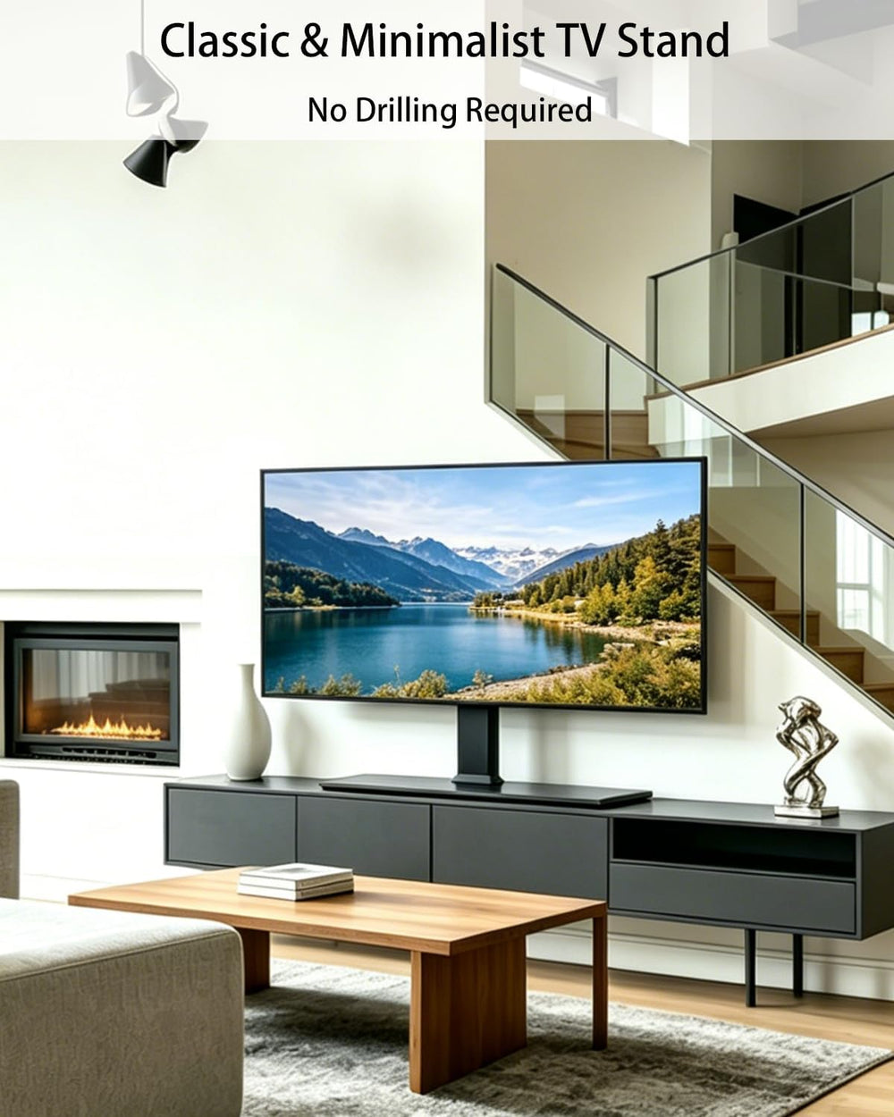 Universal Motorized TV Mount with Remote - Motorized TV Stand with Tempered G...