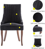 mikibama Linen Dining Chairs Set of 4 Channel Tufted Kitchen Dinner Chair Comfy Fabric Upholstered Accent Chair for Dining Room with Solid Wood Legs (Black 4pc)