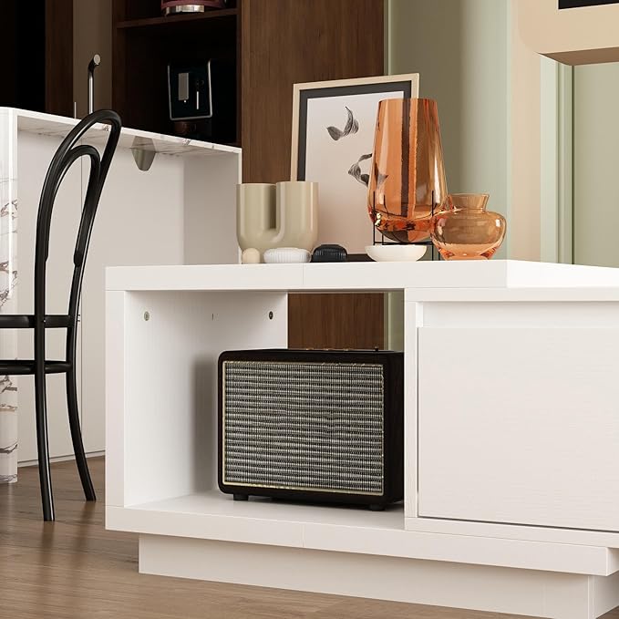 Expandable TV Stand Media Console Table, Modern Entertainment Center with Thr...