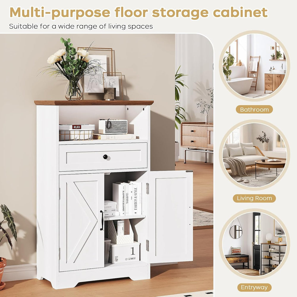 Floor Cabinet, Farmhouse Storage Cabinet with Barn Doors and Drawer, 11.81&qu...