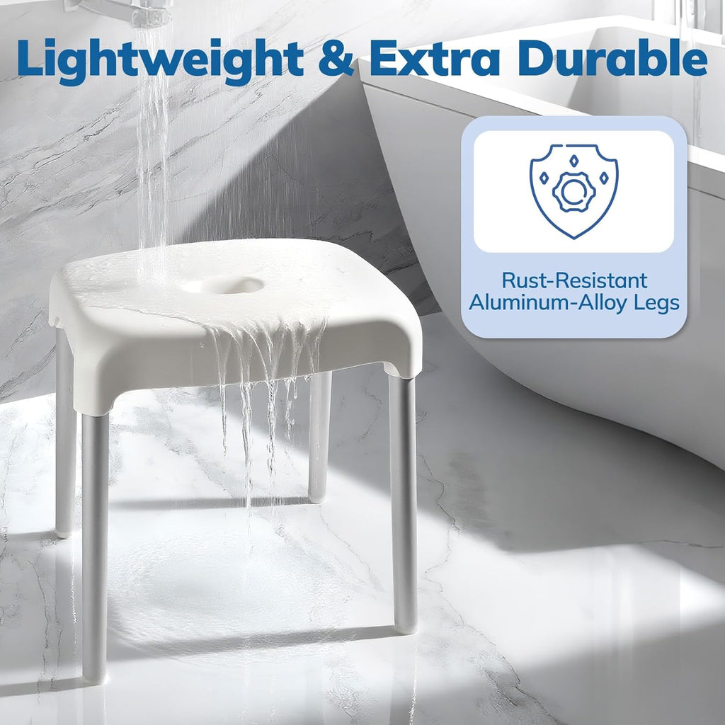Umimile Shower Stool for Shaving Legs - Fixed Height, Sturdy 330 lb Bath Seat - Anti-Slip Safety Shower Stool for Elderly and Disabled, Tool-Free Assembly (Height: 15.8")