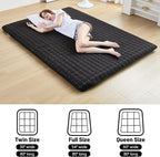 Japanese Floor Mattress Full, Anti-Slip Japanese Futon Foldable Tatami Mat for Guests, Black