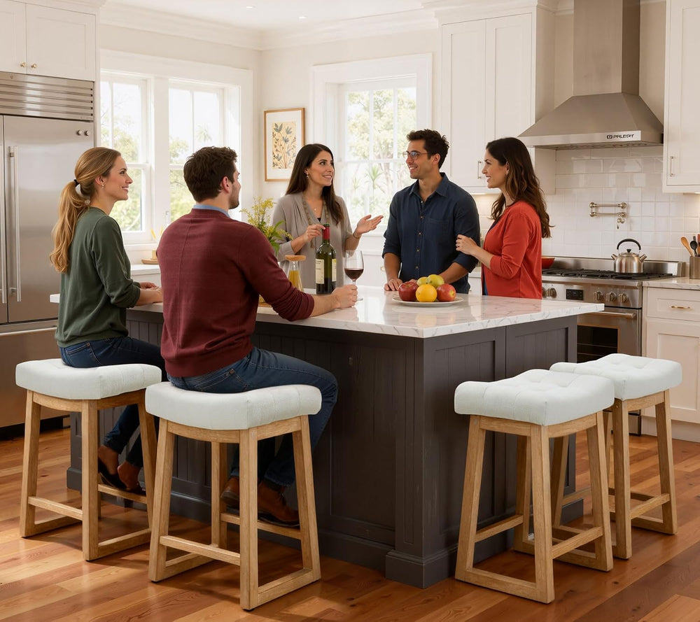 24 Inch Counter Height Bar Stool, Backless Upholstered Bar Stool with Wood Le...