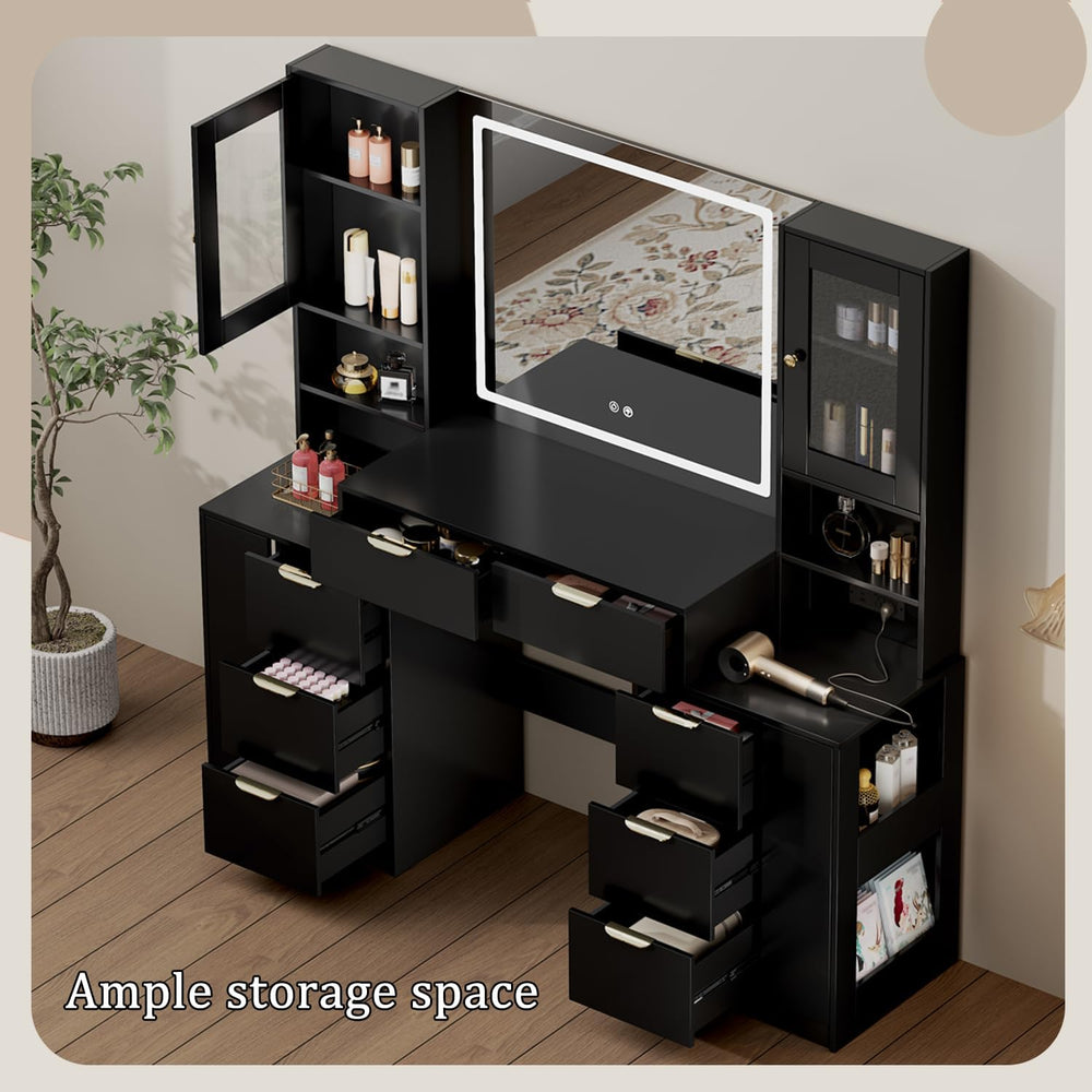 Chrangmay 55.4" Big Modern Vanity Desk with Mirror and Lights,Makeup Van...