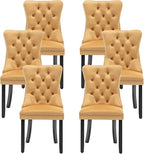 Kiztir Velvet Dining Chairs Set of 6, Upholstered Dining Room Chairs with Ring Pull Trim and Button Back, Luxury Tufted Dining Chairs for Living Room, Bedroom, Kitchen (Gold)