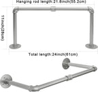 WEBI Industrial Pipe Clothing Rack,24" Wall Mounted Clothes Rack for Hanging Clothes,Heavy Duty Metal Garment Rack Bar Wall Mount Clothing Rod for Closet,Laundry Room,Silver