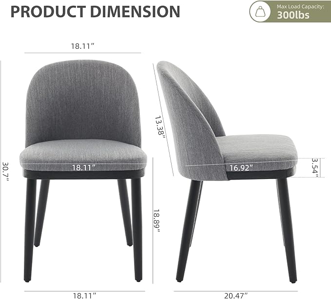Upholstered Dining Chairs Set of 2,Modern Fabric Kitchen Side Chairs with Thi...