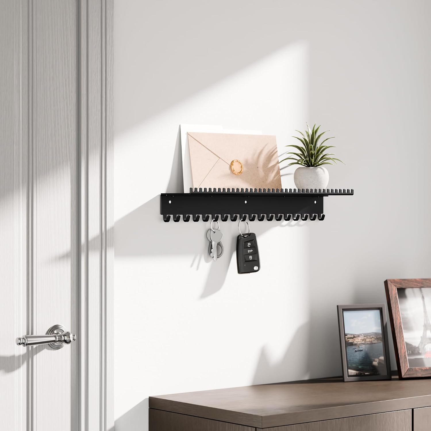 niffgaff Wall-Mounted Jewelry Organizer with Hooks and Shelf - Necklace Hanger Holder for Hanging Storage, Multi-Functional Wall Decor(for Rings, Earrings, Bracelets), Black