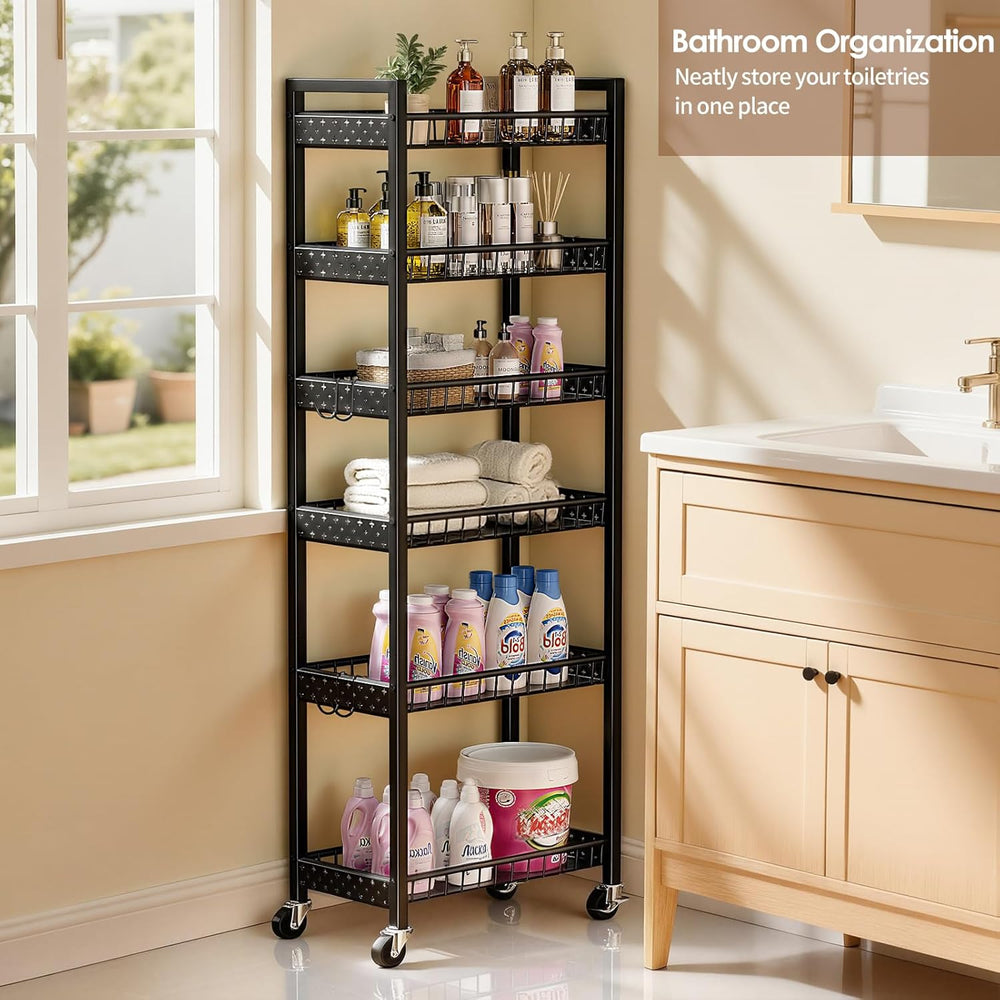 6 Tier Slim Storage Cart, Narrow Rolling Cart with Wheels, 10in(W) | Narrow M...