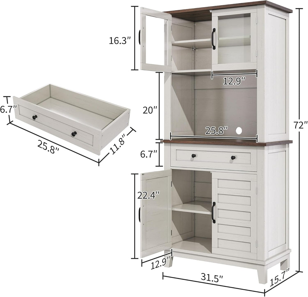 IDEALHOUSE Modern 72-Inch Freestanding Pantry Cabinet – Buffet Hutch with Adj...