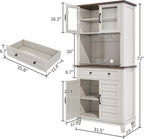 Multi-Functional Pantry Coffee Cabinet with Storage, 72" White Modern Wood Tall Kitchen Bar Cabinet Hutch with 4 Glass Doors & 1 Drawer, Stand Alone Food Pantry Organizer for Dining Room & Home