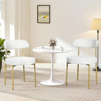 3-Piece 23.6" Round Dining Table Set for 2 with Upholstered Chairs – Space-Saving Modern Small Kitchen Cafe Bistro Set(Beige Boucle Chair)