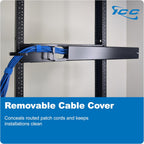 ICC 2U Ring Cable Manager Panel with Cover, Metal, 3" D-Rings, Horizontal and Vertical Cable Management, Rackmount for 19” Network Racks, Black, Single Pack
