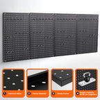 Pegboard, 4 PCS 24"×16" Metal Peg Board Panels Black Modular Wall Organizer Kit with 40 Hooks, Dual-Size Hole Design for Home Tool Storage, Garage Organization, Kitchen, Office, Craft Room