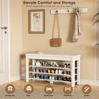 Shoe Rack Bench Seat Rubberwood 3-Tier Wooden Storage Bench 550lbs Compact Mid-Century Modern Design for Entryway, Hallway, Closet, Front Door Entrance, Foyer