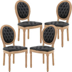 French Country Dining Chairs Set of 4,Farmhouse Upholstered Dining Room Chairs with Tufted Round Back&Solid Leg,PU Leather Kitchen Side Chairs for Kitchen/Bedroom/Dining Room,Black