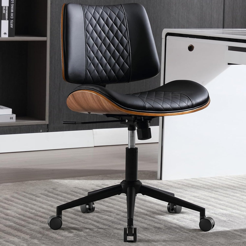 Home Office Chair No Arms with Wheels, Adjustable Height Small Desk Chair, PU...