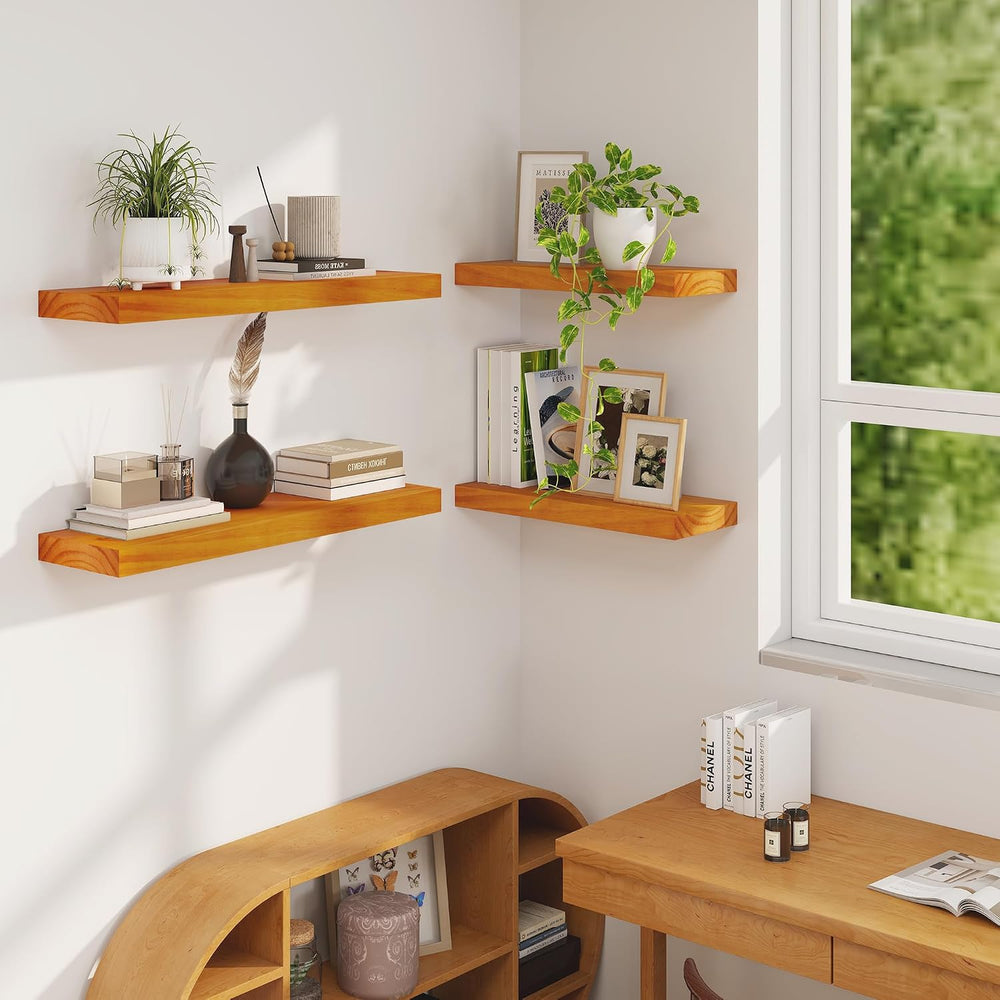 Fun Memories Floating Shelves, 9.3'' Deep Solid Pine Wood Wall Shelve...
