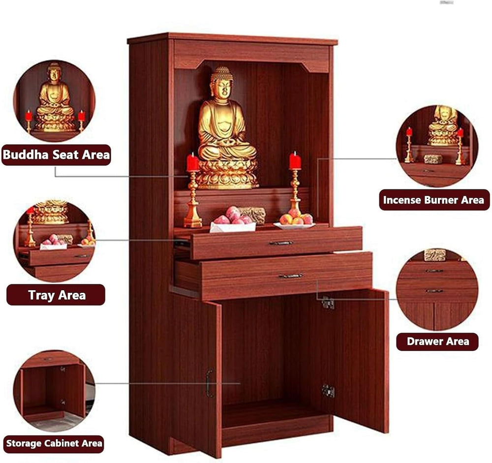 Meditation Altar Table with Storage – 31.5in Red Buddhist Shrine for Prayer &...