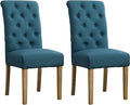 Roundhill Furniture Habit Solid Wood Tufted Parsons Dining Chair (Set of 2), Blue