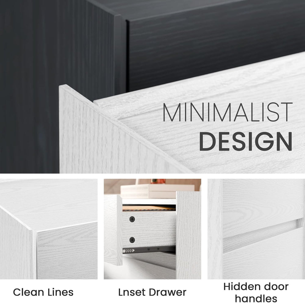 End Table with 3 Drawers,Bedside Table with Large Storage Cabinet, Modern Nig...