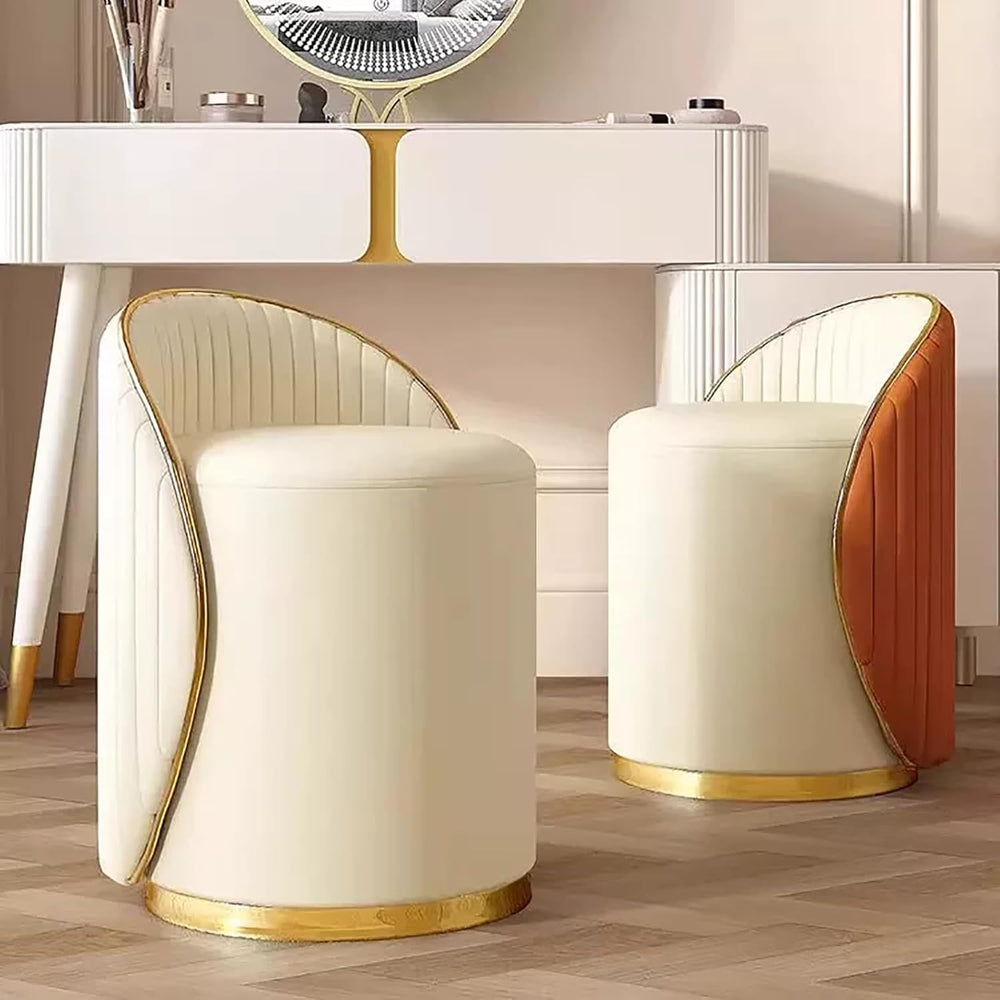 Modern Round Makeup Stool, 360 Swivel Vanity Chair, Beige Leather Seat, Solid...