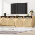 Yechen Set of 2 110" Fluted TV Stand with 8 Arched Reeded Design Doors, Modern Entertainment Center with Storage for Up to 98", Media Console, Multi-Functional TV Cabinet for Living Room, Natural Oak