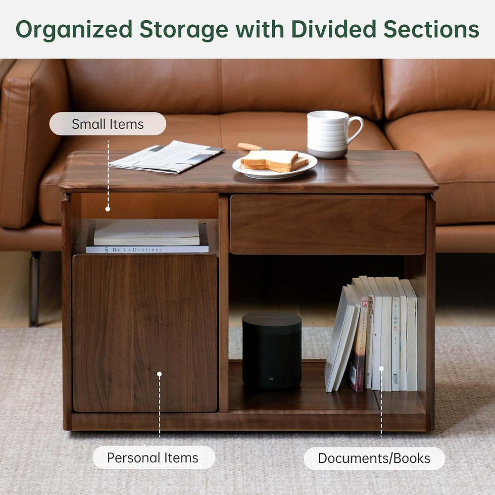 YESWOOD Solid Wood Side Table, Storage Side Table with Wheels, Narrow End Tab...