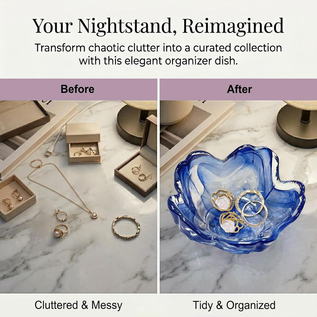 Gifts for Women Flower Jewelry Dish Ring Holder Dish Jewelry Tray Bathroom Vanity Organizer Blue Room Decor Aesthetic Nightstand Bedroom Decor Trinket Dish Small Friendship Wedding Birthday Gifts