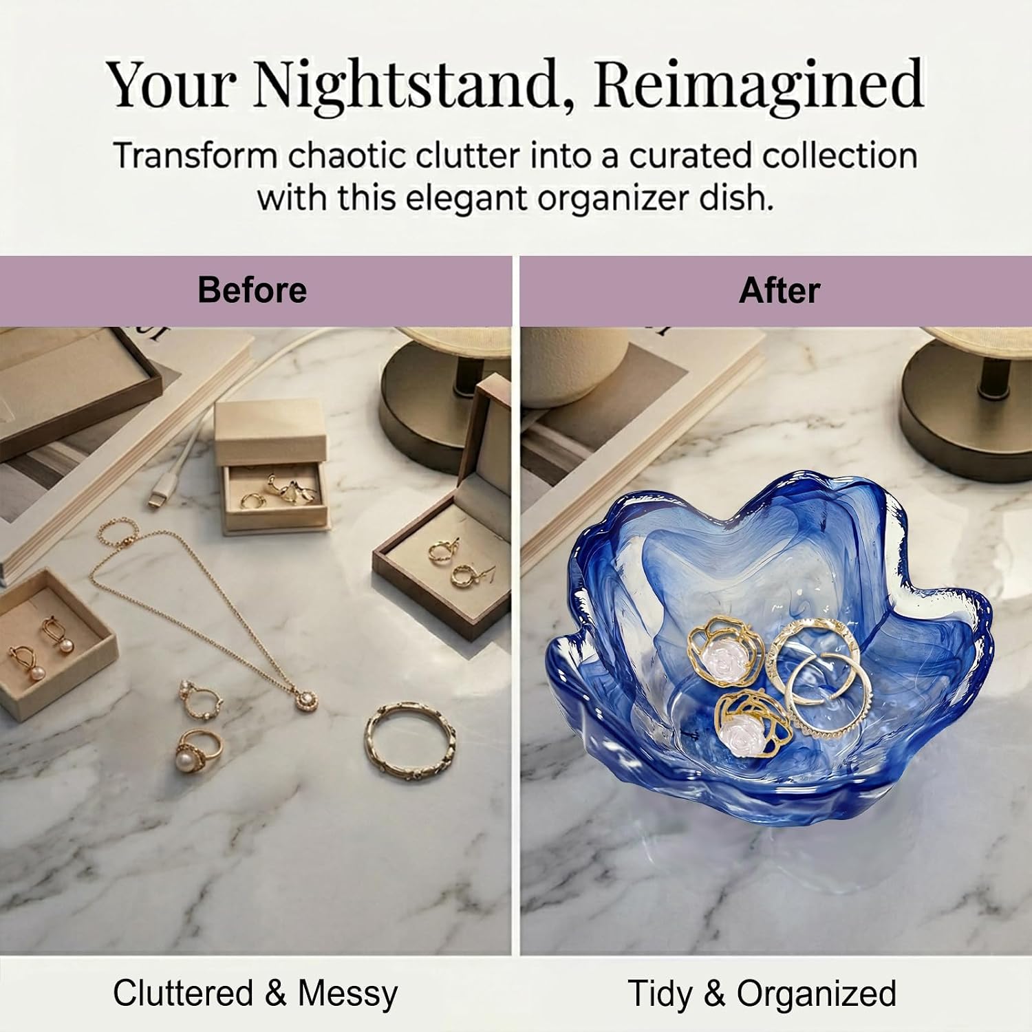 Gifts for Women Flower Jewelry Dish Ring Holder Dish Jewelry Tray Bathroom Vanity Organizer Blue Room Decor Aesthetic Nightstand Bedroom Decor Trinket Dish Small Friendship Wedding Birthday Gifts