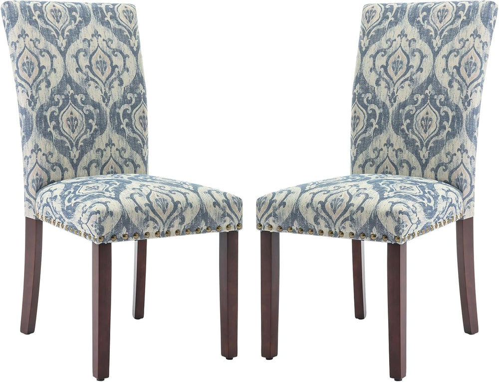 COLAMY High Back Dining Chairs Set of 2, Blue/White Flower