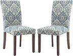 COLAMY Upholstered Parsons Dining Chairs Set of 2, Fabric Dining Room Kitchen Side Chair with Nailhead Trim and Wood Legs - Blue/White Flower