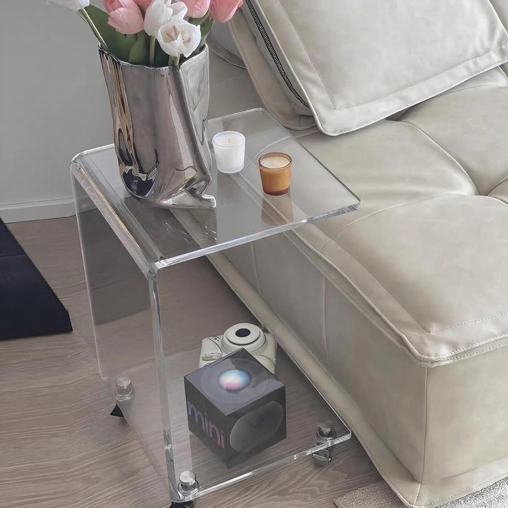 Acrylic Clear Movable End Table -26" h C-Shaped Modern Rolling Bedside/S...