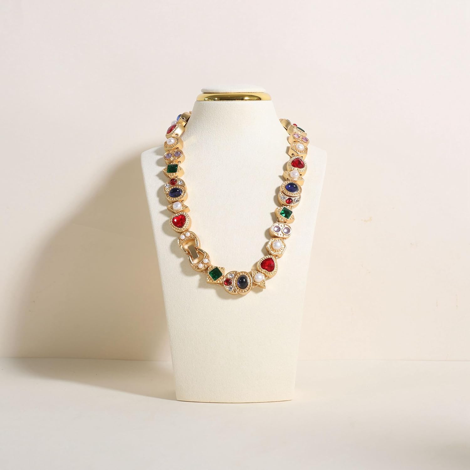 velvet necklace display stand, necklace display holder for selling, bust jewelry display, necklace mannequin display stand【Cream-Small】