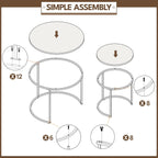 Yaheetech Small Round Nesting Coffee & Side Table Set of 2, Rustic Brown | Space-Saving Nesting Design, Engineered Wood Tops on Black Metal Frames, Use Apart as End Tables, Easy Assembly, 99 lb Max