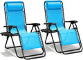 Zero Gravity Chairs Set of 2, Adjustable Lounge Chair Outdoor Recliner, Folding Reclining Lawn Chair, Anti Gravity Chair with Pillow & Cup Holder for Pool Camping Sunbathing Beach Patio (Sky Blue)