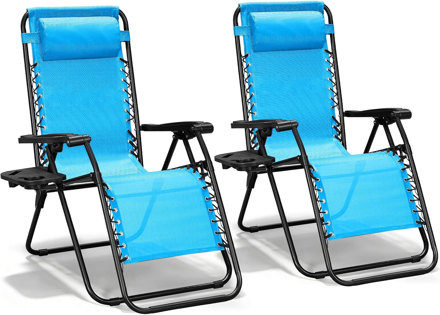 Zero Gravity Chairs Set of 2, Adjustable Lounge Chair Outdoor Recliner, Folding Reclining Lawn Chair, Anti Gravity Chair with Pillow & Cup Holder for Pool Camping Sunbathing Beach Patio (Sky Blue)