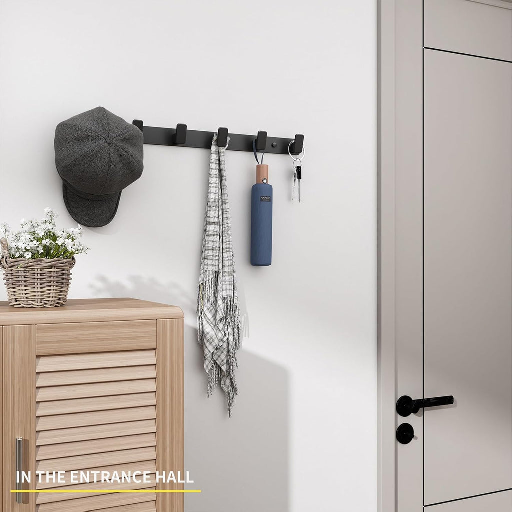 Coat Hook Wall Rack Hanger - Black Coat Rack with 6 Hooks Wall Hooks for Hanging Hat Key Bag Towel Wall Mount Coat Holder