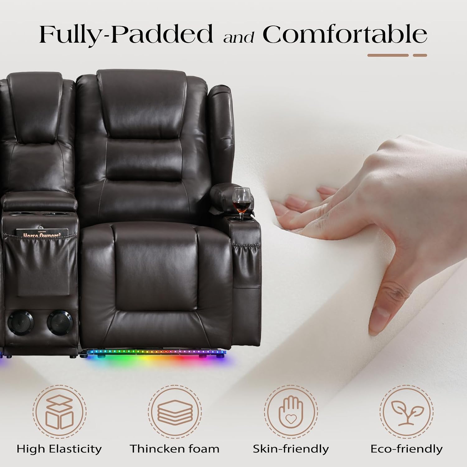 Loveseat Power Recliner Sofa Couch Electric Reclining Sofa Chair for Living Room with Multi-Function Console/Cup Holders/LED Ambient Light