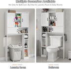 Vabches Farmhouse Over The Toilet Storage Cabinet with 2 Barn Doors & Sliding Door, Over The Toilet Bathroom Organizer with Open Storage Layer and Adjustable Shelves & Hooks.White