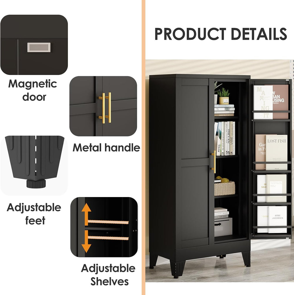 pozdeg 47.24" Kitchen Pantry Cabinet, Metal Food Pantry Storage Cupboard...
