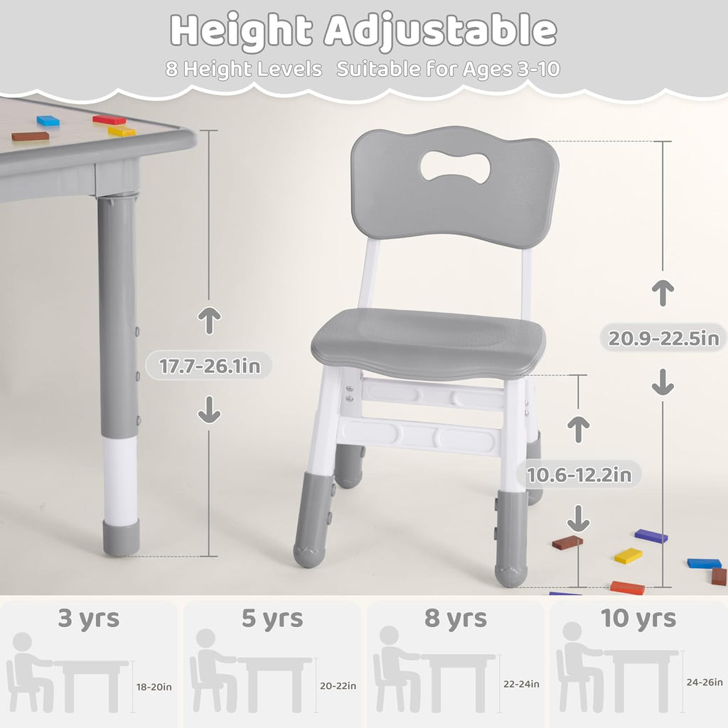 DOREROOM Kids Table and 2 Chairs Set, Height Adjustable (17.7"-26.1") Toddler Table and Chair Set, Multi-Activity Table with Graffiti Desktop, Children’s Table and Chairs for Classroom, Home & Daycare