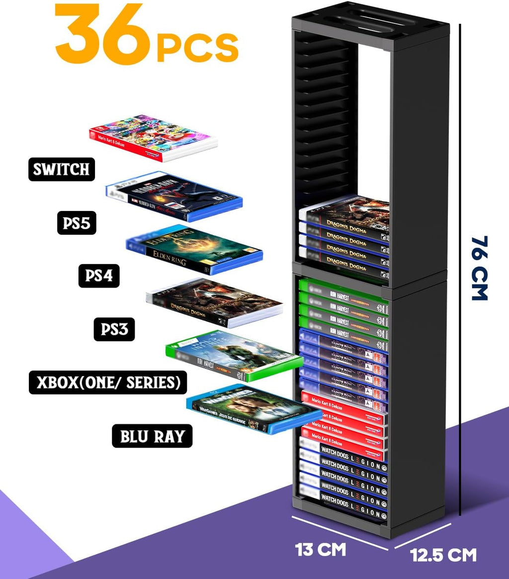 Nargos Video Game Storage Stand Tower for PS5/PS4/PS3/Xbox Series S & X/Xbox One, Universal Game Disc Holder Vertical Blu Ray Case Organizer, Black