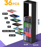 Nargos Video Game Storage Stand Tower for PS5/PS4/PS3/Xbox Series S & X/Xbox One, Universal Game Disc Holder Vertical Blu Ray Case Organizer, Black
