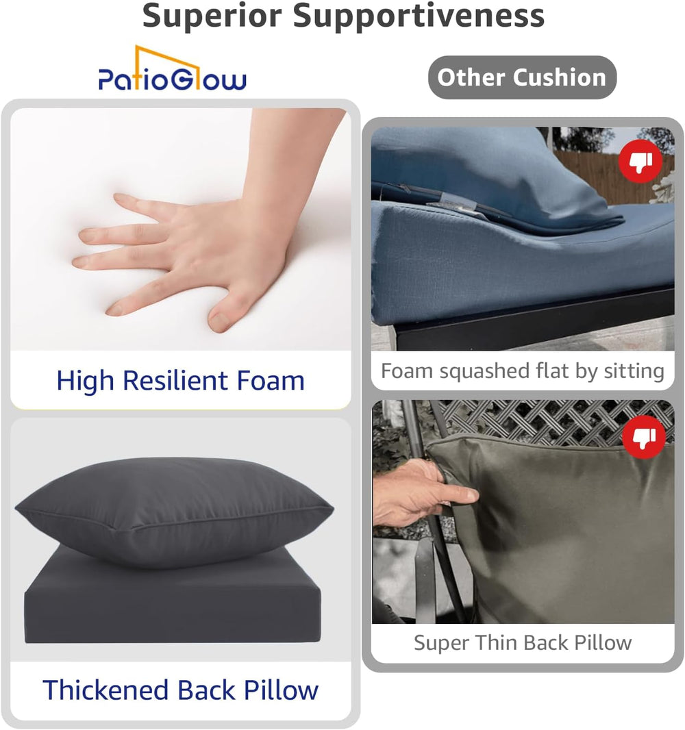 PatioGlow Outdoor Seat Cushion Set 22 x 22 x 4 Inch, Waterproof & Fade Re...