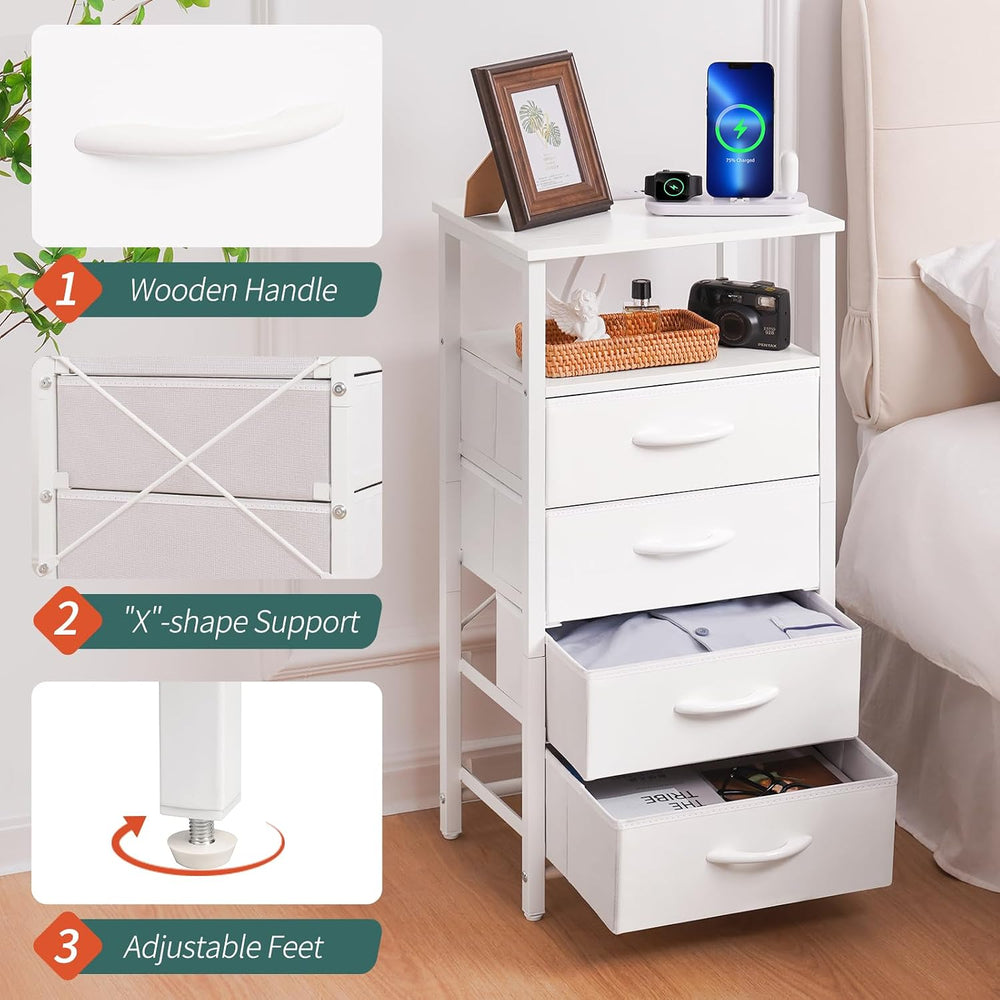 Yoobure Night Stand - LED White Nightstand with Charging Station, Bedside Tab...