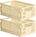 2-Pack Small Pastel Plastic Storage Baskets, Collapsible Crates for Organizing, Space-Saving Mini Bins for Classroom, Kitchen, Office, Bedroom (Yellow, 9.8" x 6.5" x 3.8")